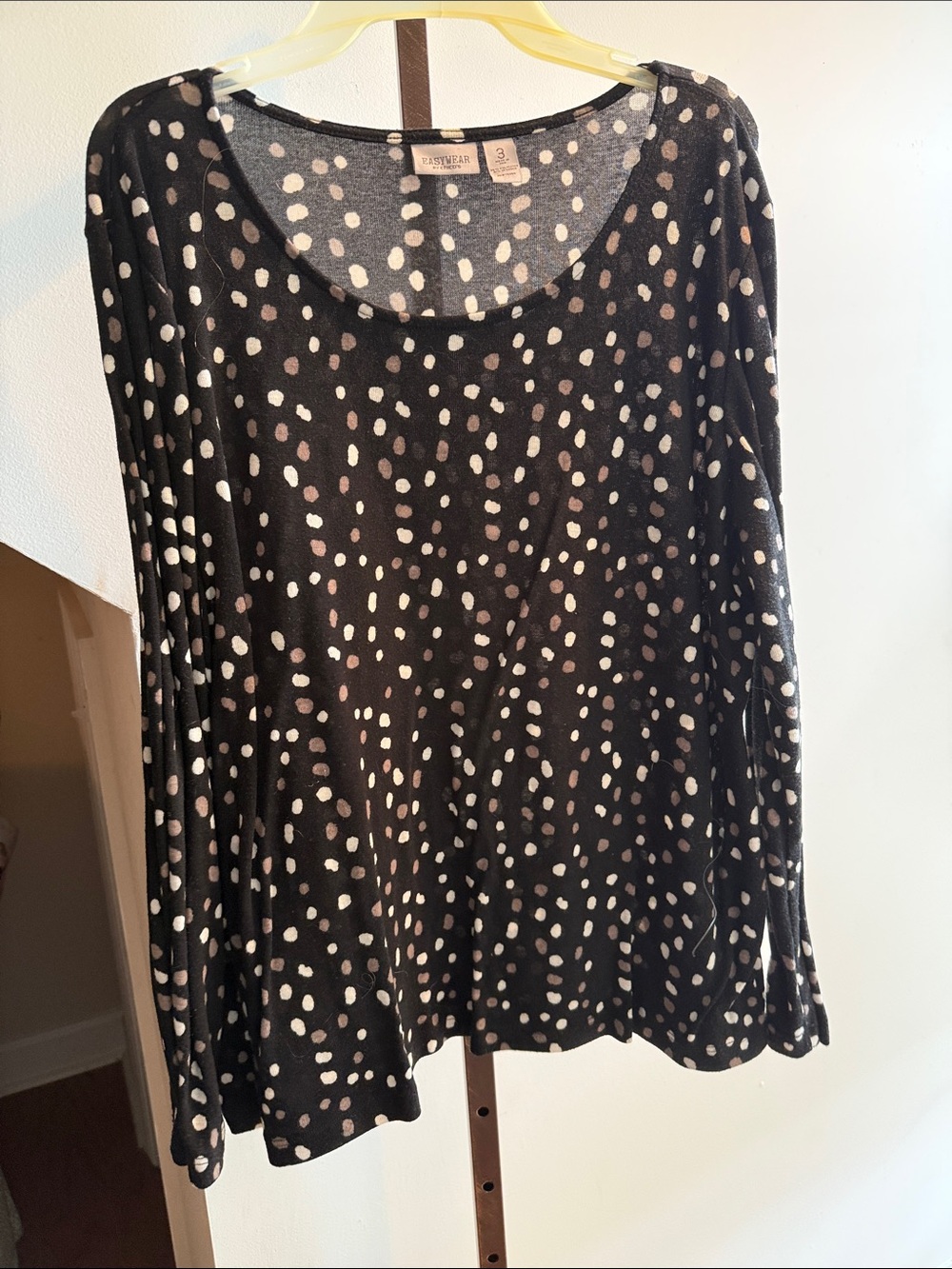 Chico’s Women’s Black Long-Sleeve Polka Dot Top